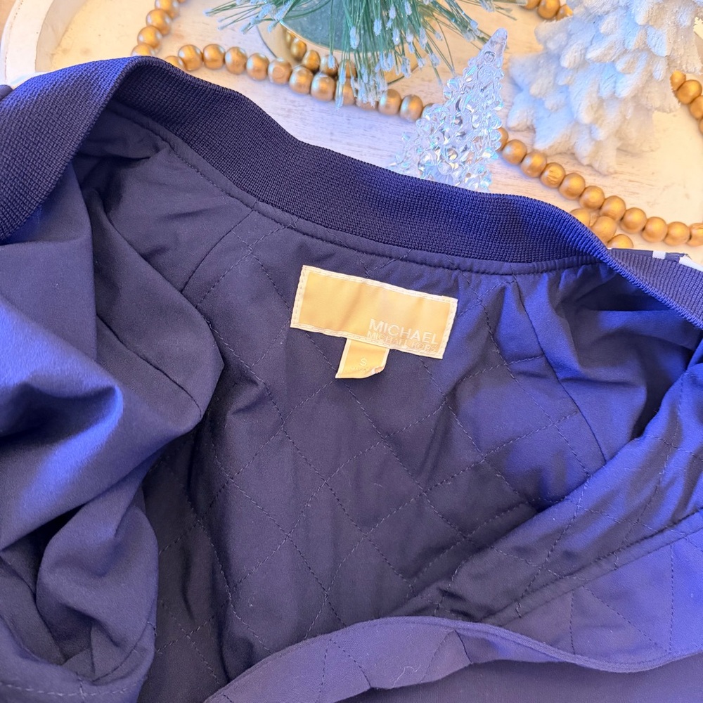 SET!! MICHAEL KORS Navy Blue White Track Jumpsuit Jacket Striped Break Away Pant - Picture 13 of 16